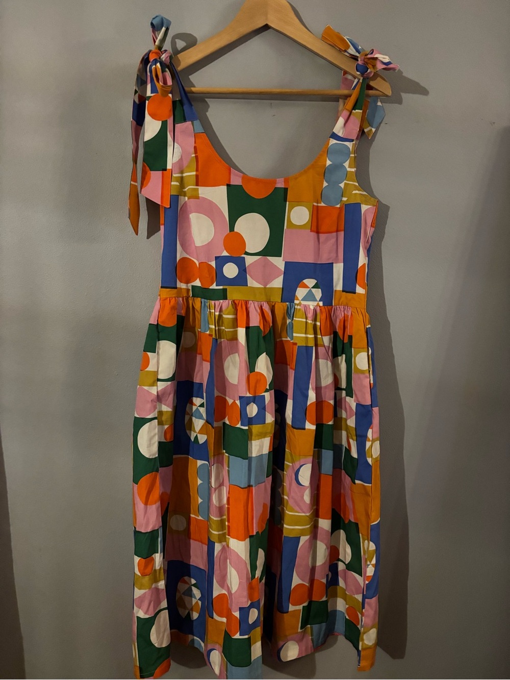 Geometric Tie-Shoulder Midi Dress in Pink, Blue, Green, Yellow, Orange - Picture 5 of 11